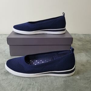 Aubrey Lynn Al-Amelina Slip-on Upper Knit Fabric Flat  Navy Size 10M